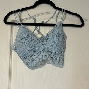 Pink, light blue lace bralette